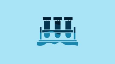 Blue Test tube and flask chemical laboratory test icon isolated on blue background. Laboratory glassware sign. 4K Video motion graphic animation.