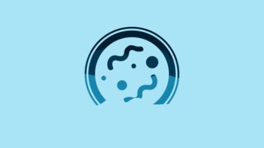 Blue Bacteria icon isolated on blue background. Bacteria and germs, microorganism disease causing, cell cancer, microbe, virus, fungi. 4K Video motion graphic animation.