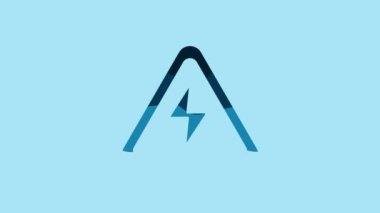 Blue High voltage sign icon isolated on blue background. Danger symbol. Arrow in triangle. Warning icon. 4K Video motion graphic animation.