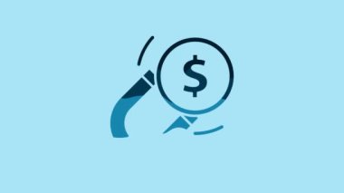 Blue Magnet with money icon isolated on blue background. Concept of attracting investments. Big business profit attraction and success. 4K Video motion graphic animation.