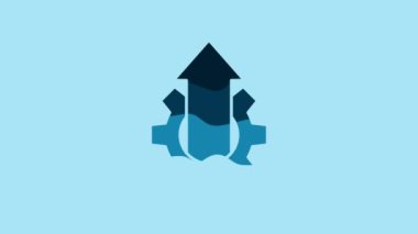 Blue Arrow growth gear business icon isolated on blue background. Productivity icon. 4K Video motion graphic animation.