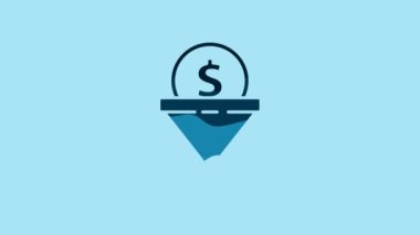Blue Lead management icon isolated on blue background. Funnel with money. Target client business concept. 4K Video motion graphic animation.