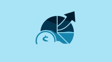 Blue Money and diagram graph icon isolated on blue background. Financial analytics, budget planning, finance managemen. 4K Video motion graphic animation.