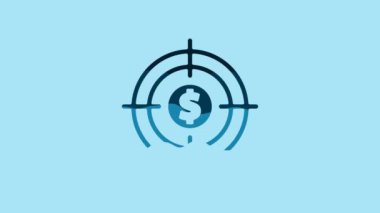 Blue Target with dollar symbol icon isolated on blue background. Investment target icon. Successful business concept. Cash or Money. 4K Video motion graphic animation.