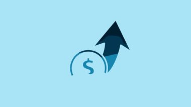 Blue Financial growth and coin icon isolated on blue background. Increasing revenue. 4K Video motion graphic animation.