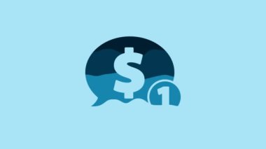Blue Speech bubble with dollar icon isolated on blue background. Badge for price. Sale with dollar symbol. Promo tag discount. 4K Video motion graphic animation.