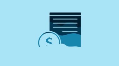 Blue Paper check and financial check icon isolated on blue background. Paper print check, shop receipt or bill. 4K Video motion graphic animation.