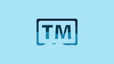 Blue Trademark icon isolated on blue background. Abbreviation of TM. 4K Video motion graphic animation.