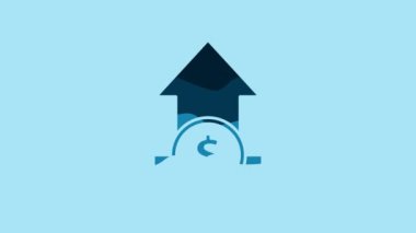 Blue Financial growth and coin icon isolated on blue background. Increasing revenue. 4K Video motion graphic animation.