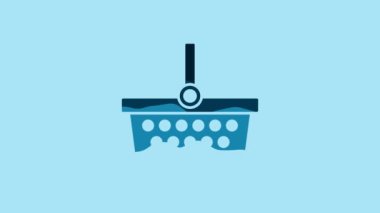Blue Shopping basket icon isolated on blue background. Online buying concept. Delivery service sign. Shopping cart symbol. 4K Video motion graphic animation.