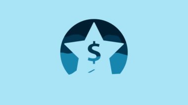 Blue Star and dollar icon isolated on blue background. Favorite, best rating, award symbol. 4K Video motion graphic animation.