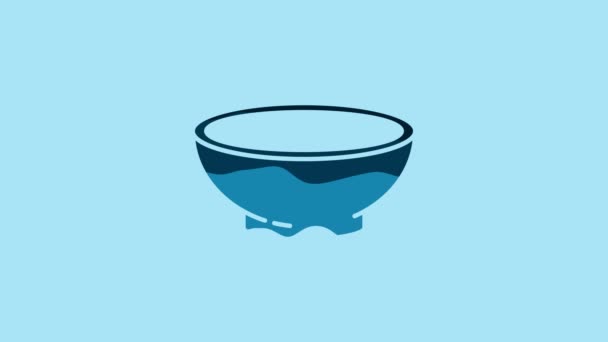 Blue Bowl Hot Soup Icon Isolated Blue Background Video Motion — 图库视频影像