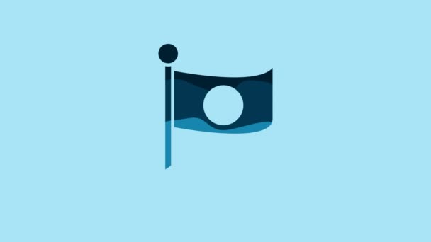 Національний Прапор Японії Поул Іконі Ізольованому Синьому Тлі Металевий Флагшток — стокове відео