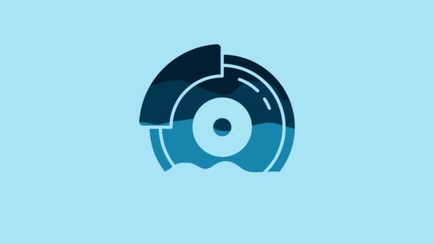 青の背景に隔離されたキャリパーアイコンとブルーカーブレーキディスク 4Kビデオモーショングラフィックアニメーション — ストック動画