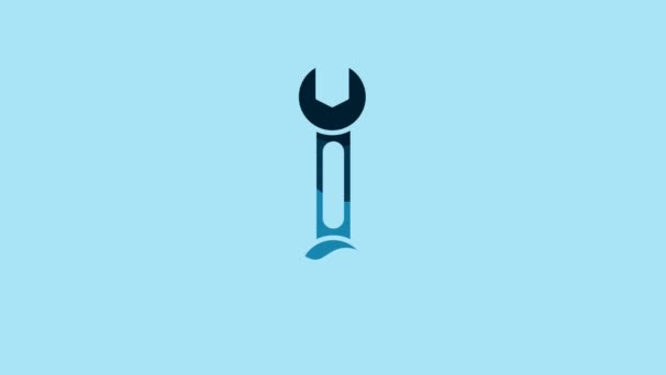 Blue Wrench Icon Isolated Blue Background Spanner Icon Video Motion — 图库视频影像