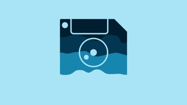 Blue Floppy Disk Computer Data Storage Icon Isolated Blue Background — Stock video