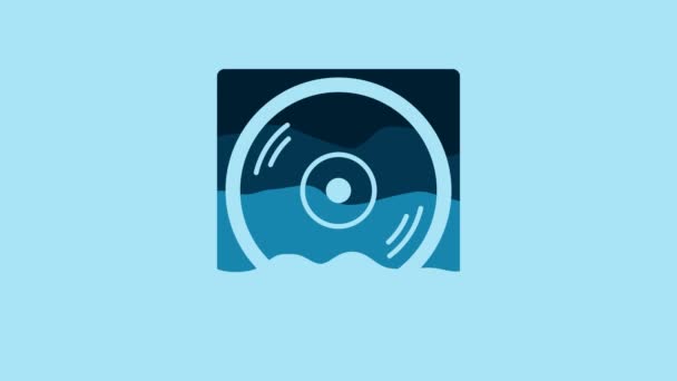 Blue Vinyl Player Vinyl Disk Icon Isolated Blue Background Video — Stockvideo