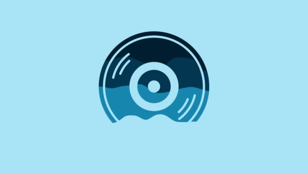 Blue Vinyl Disk Icon Isolated Blue Background Video Motion Graphic — Stock videók