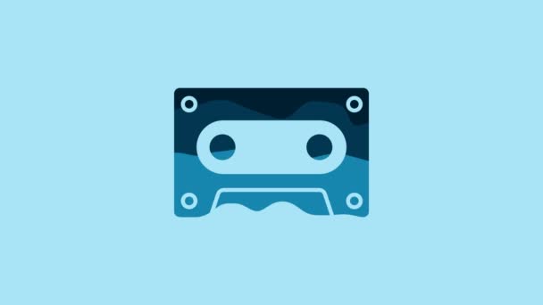 青の背景に隔離されたレトロオーディオカセットテープアイコン 4Kビデオモーショングラフィックアニメーション — ストック動画