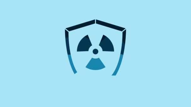 Blue Radioactive Shield Icon Isolated Blue Background Radioactive Toxic Symbol — Stock Video