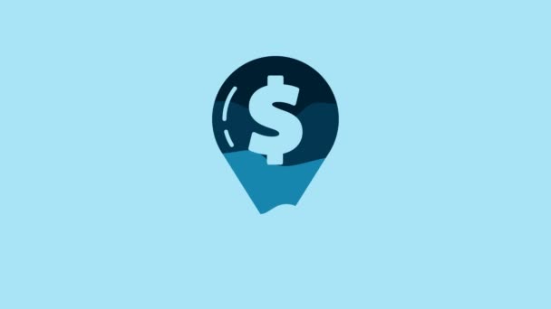 Blue Cash Location Pin Icon Isolated Blue Background Pointer Dollar — Stockvideo