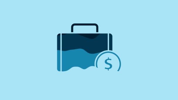Blue Briefcase Money Icon Isolated Blue Background Business Case Sign — Vídeo de stock