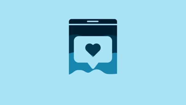 Blue Mobile Phone Heart Icon Isolated Blue Background Counter Notification — 비디오