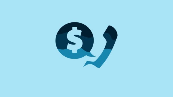 Blue Telephone Handset Speech Bubble Chat Icon Isolated Blue Background — Stockvideo