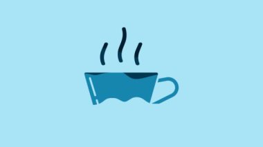 Blue Coffee cup icon isolated on blue background. Tea cup. Hot drink coffee. 4K Video motion graphic animation.