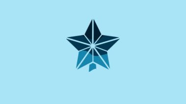 Blue Christmas star icon isolated on blue background. Merry Christmas and Happy New Year. 4K Video motion graphic animation.