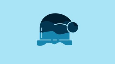 Blue Christmas Santa Claus hat icon isolated on blue background. Merry Christmas and Happy New Year. 4K Video motion graphic animation.