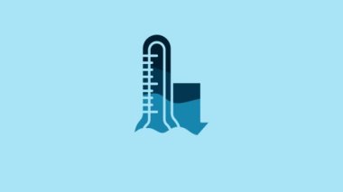 Blue Meteorology thermometer measuring icon isolated on blue background. Thermometer equipment showing hot or cold weather. 4K Video motion graphic animation.