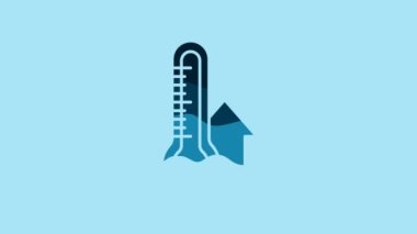 Blue Meteorology thermometer measuring icon isolated on blue background. Thermometer equipment showing hot or cold weather. 4K Video motion graphic animation.