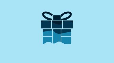 Blue Gift box icon isolated on blue background. Merry Christmas and Happy New Year. 4K Video motion graphic animation.