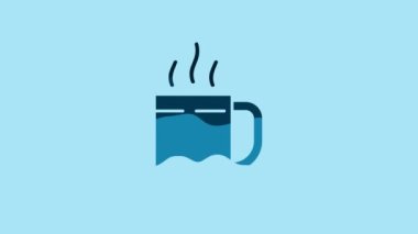 Blue Coffee cup icon isolated on blue background. Tea cup. Hot drink coffee. 4K Video motion graphic animation.