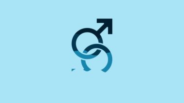 Blue Male gender symbol icon isolated on blue background. 4K Video motion graphic animation.