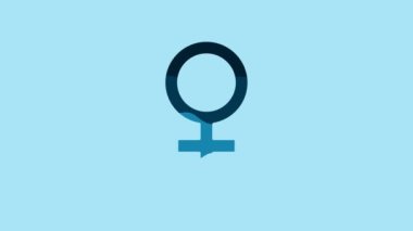 Blue Female gender symbol icon isolated on blue background. Venus symbol. The symbol for a female organism or woman. 4K Video motion graphic animation.