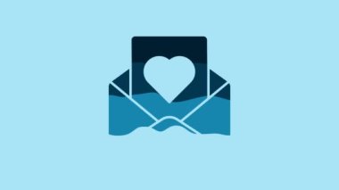 Blue Envelope with Valentine heart icon isolated on blue background. Message love. Letter love and romance. 4K Video motion graphic animation.