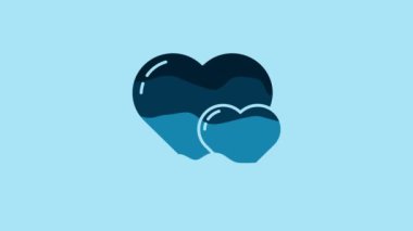 Blue Heart icon isolated on blue background. Romantic symbol linked, join, passion and wedding. Valentine day symbol. 4K Video motion graphic animation.