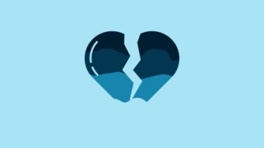 Blue Broken heart or divorce icon isolated on blue background. Love symbol. Valentines day. 4K Video motion graphic animation.