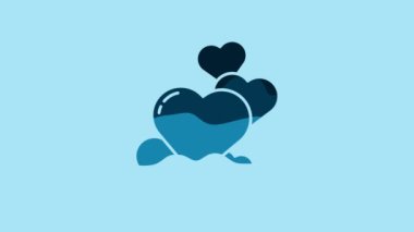 Blue Heart icon isolated on blue background. Romantic symbol linked, join, passion and wedding. Valentine day symbol. 4K Video motion graphic animation.