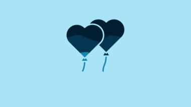 Blue Balloons in form of heart with ribbon icon isolated on blue background. Valentines day. 4K Video motion graphic animation.