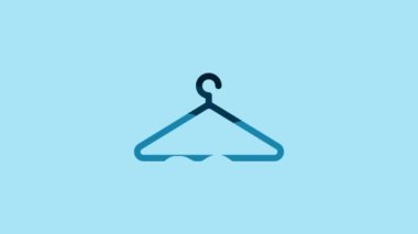 Blue Hanger wardrobe icon isolated on blue background. Cloakroom icon. Clothes service symbol. Laundry hanger sign. 4K Video motion graphic animation.