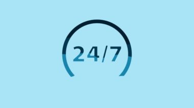 Blue Clock 24 hours icon isolated on blue background. All day cyclic icon. 24 hours service symbol. 4K Video motion graphic animation.