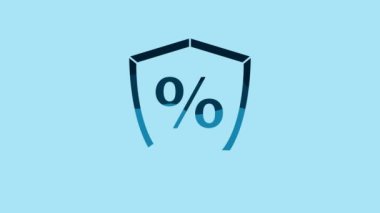 Blue Loan percent icon isolated on blue background. Protection shield sign. Credit percentage symbol. 4K Video motion graphic animation.