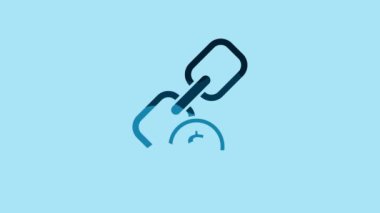 Blue Chain link and coin icon isolated on blue background. Link single. Hyperlink chain symbol. 4K Video motion graphic animation.