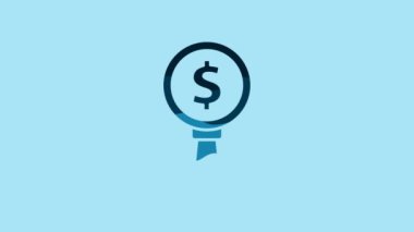 Blue Magnifying glass and dollar symbol icon isolated on blue background. Find money. Looking for money. 4K Video motion graphic animation.