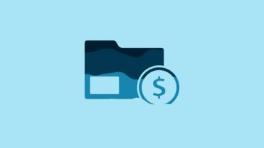 Blue Envelope with coin dollar symbol icon isolated on blue background. Salary increase, money payroll, compensation income. 4K Video motion graphic animation.