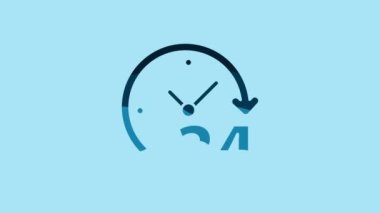 Blue Clock 24 hours icon isolated on blue background. All day cyclic icon. 24 hours service symbol. 4K Video motion graphic animation.