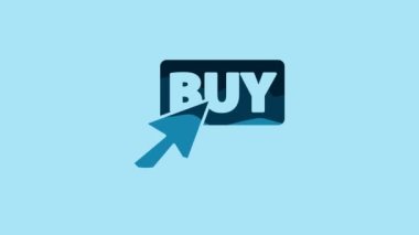 Blue Buy button icon isolated on blue background. 4K Video motion graphic animation.